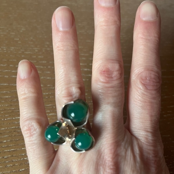 KULTASEPPÄ SALOVAARA Finland Modernist Sterling Silver Ring Chrysoprase Sz 7 MCM - Picture 12 of 13